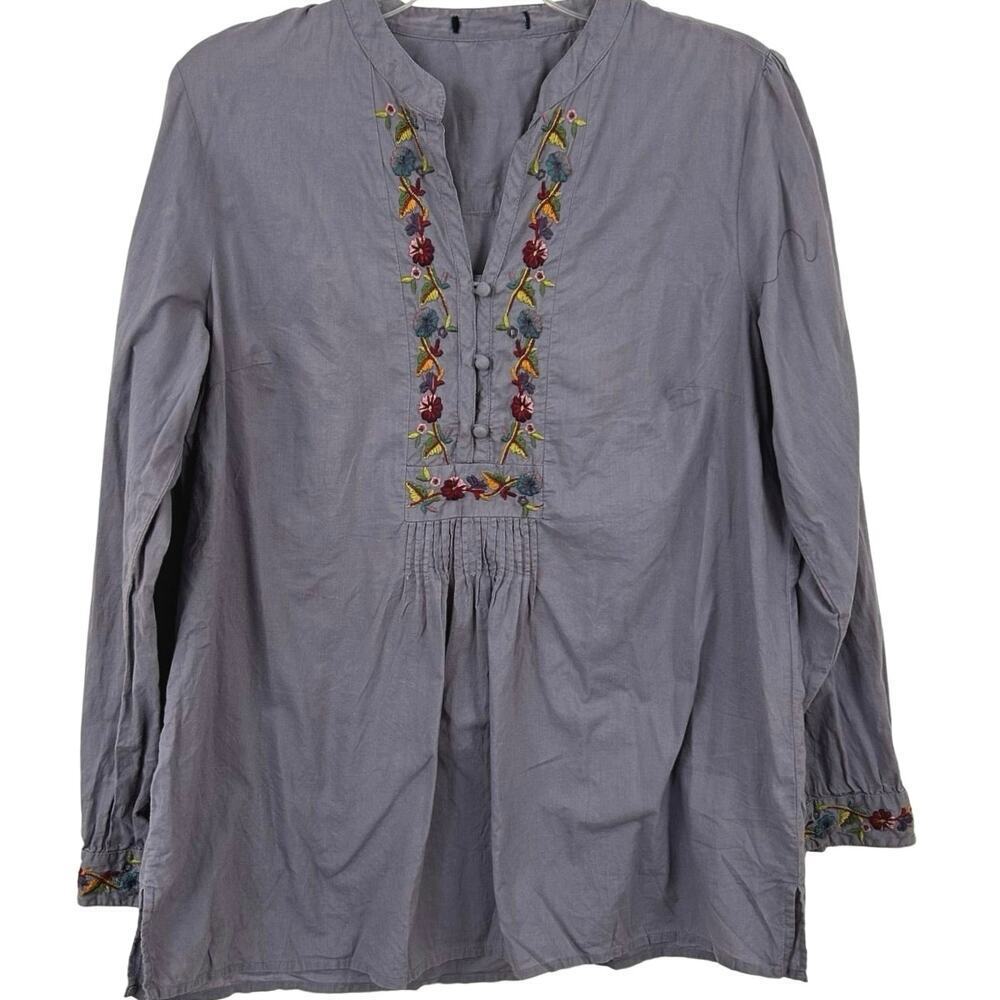 Embroidered Peasant Blouse Boho Cottagecore Floral Top Women M
